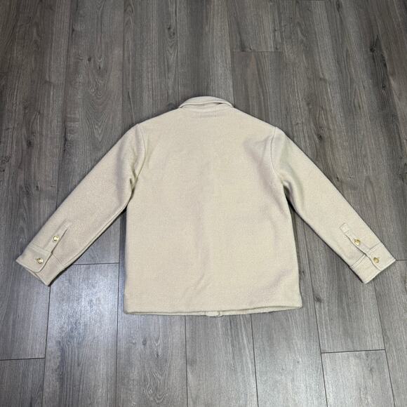 J.Crew Bouclé Shirt Jacket WMNS S Tan Soft Fleece Gold Buttons Pockets Collared - Picture 6 of 8